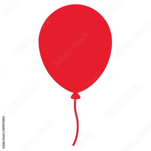 A single, bright red balloon floats against a stark white background, its string hanging loosely.