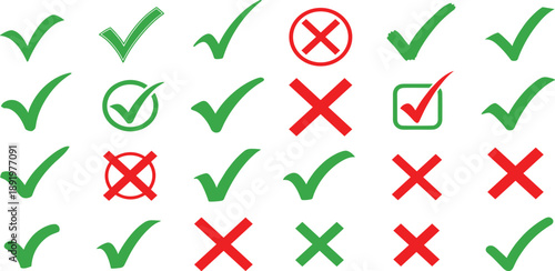 Checkmarks and Crosses Pattern on a Plain Background from a Direct Viewpoint
