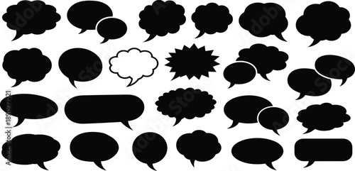 Collection of various speech bubbles and thought bubbles in different shapes and sizes on a clean background from a straightforward viewpoint