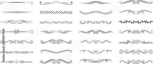 Collection of various line styles and decorative elements in grayscale on a plain background
