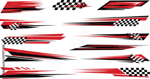 Dynamic Racing Stripes with Checkered Flags in Motion, Illustrations of Speed and Competition