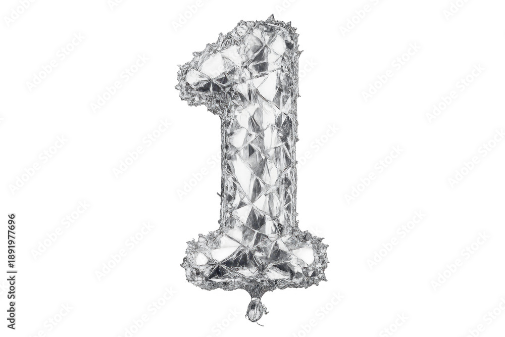 Fototapeta premium Silver foil number one balloon on transparent background