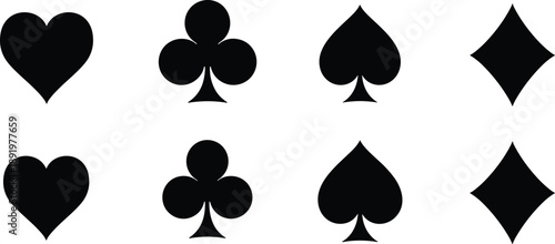 Collection of Four Playing Card Suits - Hearts, Clubs, Spades, and Diamonds