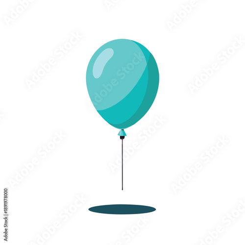 A single teal balloon floats on a white background with a shadow.