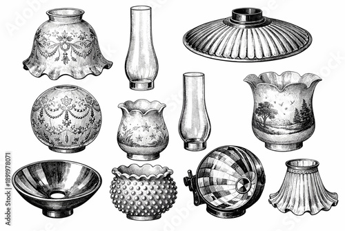 Vintage glass lampshades collection: intricate designs and patterns