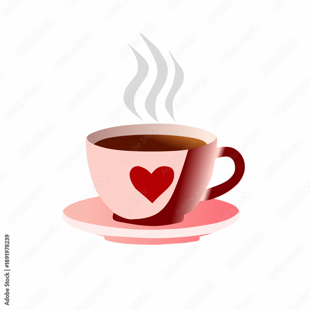 Fototapeta premium Coffee Cup in Flat Style for Cozy Romantic Moment