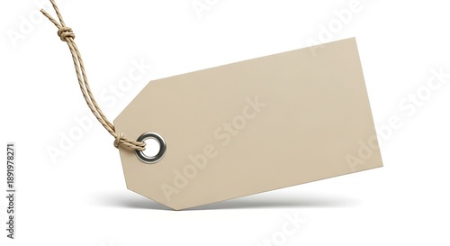 Blank Tag with String on White Background.
