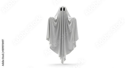 Ghostly Figure in White Sheet Standing Alone.