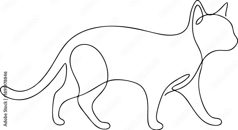 Obraz premium Minimalist Continuous Line Art of Walking Cat Silhouette Vector