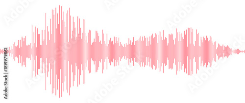 Red color abstract equalizer shape design. Dotted music sound wave element. Audio radio signal visualization concept. Shining digital voice assistant line pattern. Song track sample player. Vector