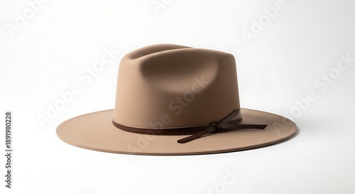 Tan Fedora Hat with Leather Band.
