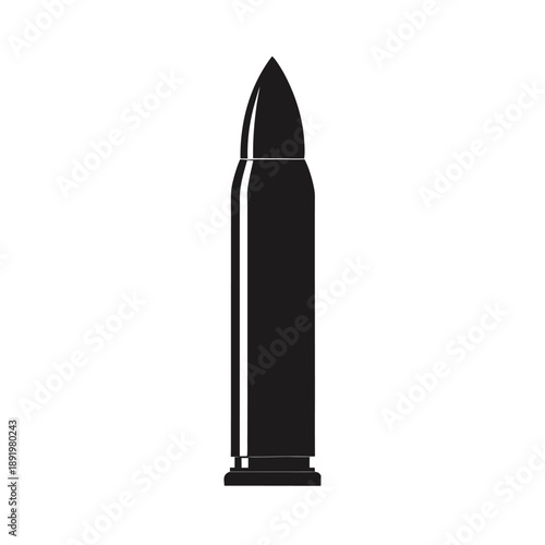 A single black bullet is shown in silhouette against a white background.