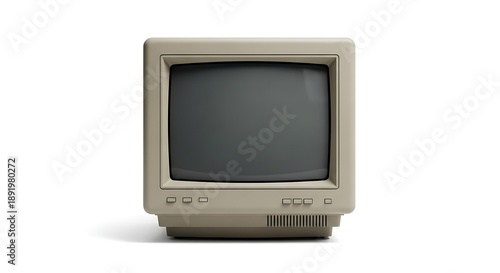 Vintage CRT Television on White Background.