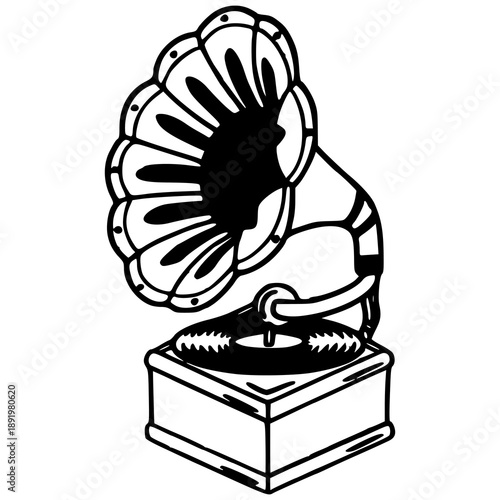 retro phonograph with vinyl record for music nostalgia design