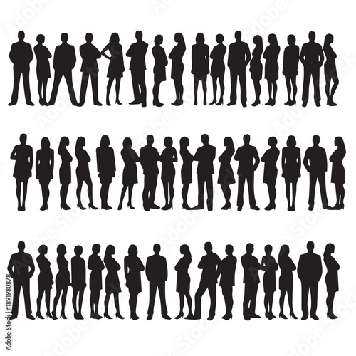 Business people , silhouettes, group of standing business men and businesswomen	
