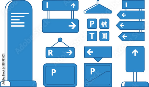 Collection of Blue Directional and Informational Signage and