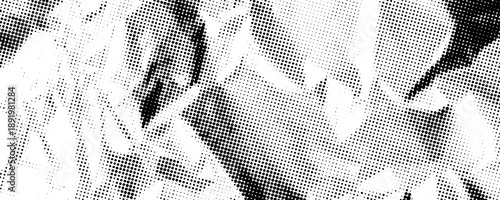 Aged halftone wrinkled foil texture. Dotted crumpled metallic overlay. Pixel creasy surface in comic pop art style. Grainy cartoon gritty paper wallpaper. Old rough creased bitmap background. Vector