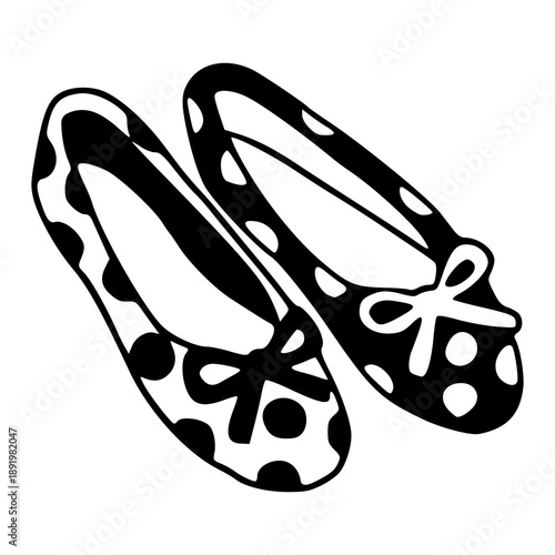 pair of polka dot ballet flats with decorative bows illustration