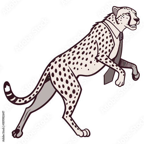 Hyper-realistic cheetah in a business suit running in place during a corporate office meeting