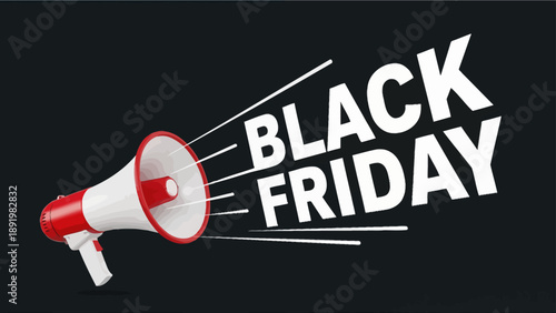 Black Friday announcement with megaphone on dark background  
