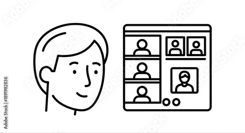 Person participating in video conference with multiple speakers  