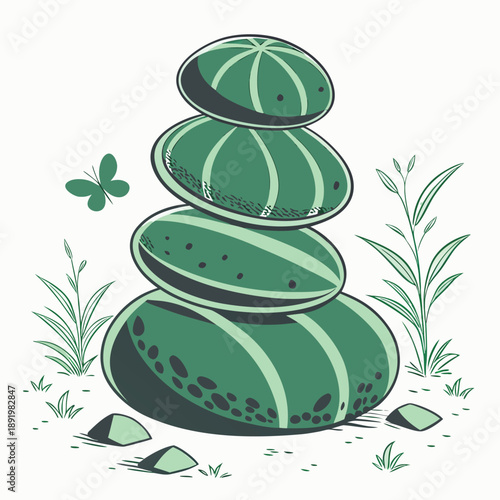 Lush stack of layered emerald green 3D spheres with a soft velvet-like finish and organic feel