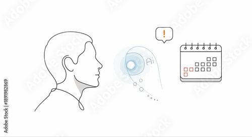 Illustration of person thinking with calendar and notification icon  
