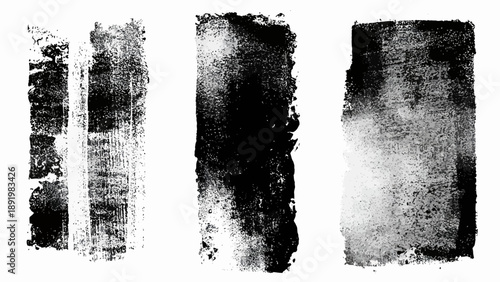 Grunge texture set with inky marks and bold strokes on white background  