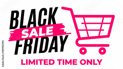 Black Friday sale promotional graphic with shopping cart illustration  