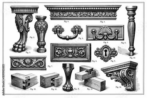 Antique architectural ornamentation: classical molding and carving designs