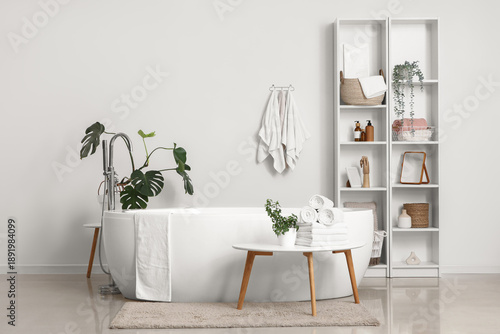 Interior of bathroom with b...