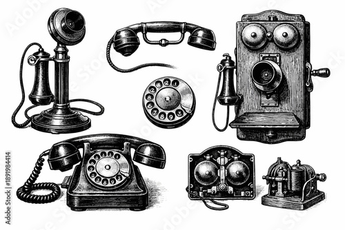 Vintage telephones collection: antique rotary and wall-mounted designs