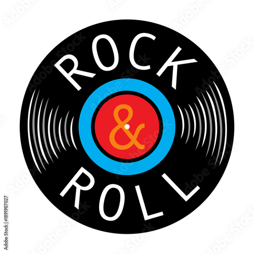 Gramophone vinyl record graphic with Rock and Roll text. Music collection, vintage technology, retro sound concept. Scalable and editable EPS 10 vector graphic.