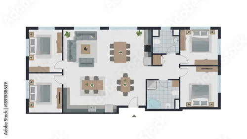 Modern Modular Home Floor Plan with Four Bedrooms and Open Concept Living Area