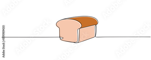 Line art illustration of a loaf of white bread. Hand drawn continuous line representing bakery food, daily breakfast, and simple staple meal.