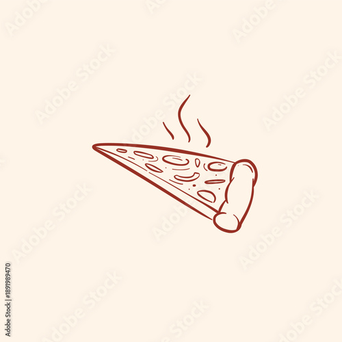 Hot pizza slice illustration in hand drawn outline doodle style sketch