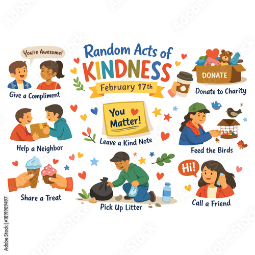 Random Acts of Kindness Day Celebration February 17 Vector Illustration