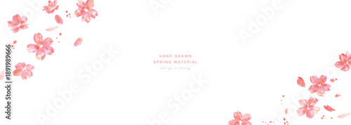 桜イラスト。水彩画で描いた桜の春背景。桜のベクターイラスト。春の桜フレーム。
Cherry blossom illustration. Spring background with watercolor cherry blossoms. Cherry blossom vector illustration. Spring cherry blossom frame.