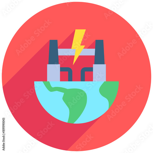 Geothermal Rounded Flat Color Icon Mini Illustration, Use For Modern Concept, Print, Ui, Ux Kit, Web And App Development. Vector Related To Green Technology And More