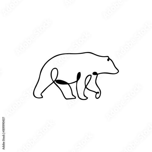A minimalist line art illustration of a bear cub walking together in nature.