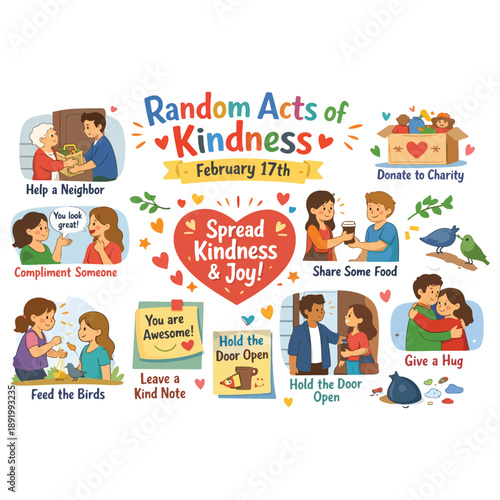 Random Acts of Kindness Day Celebration February 17 Vector Illustration