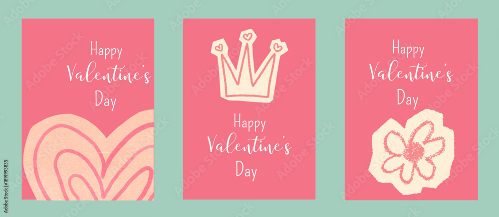 Naklejka premium Valentines Day posters templates for greeting card, invitation. Trendy vector illustration