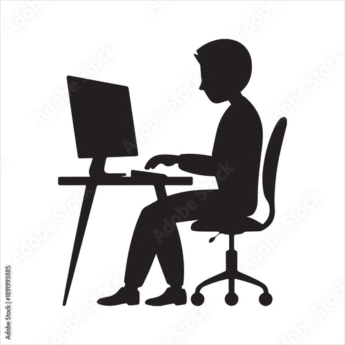 Person Working on Computer Vector on white background
