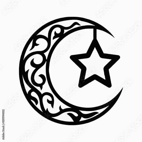 Islamic Crescent Moon and Star Design Element