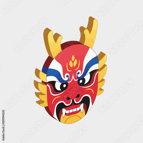 Traditional Chinese New Year Dragon Mask Illustration in 3D Isometric Style