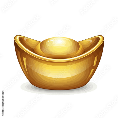 Golden Sycee Ingot Icon for Chinese New Year Prosperity and Wealth Symbol on White Background