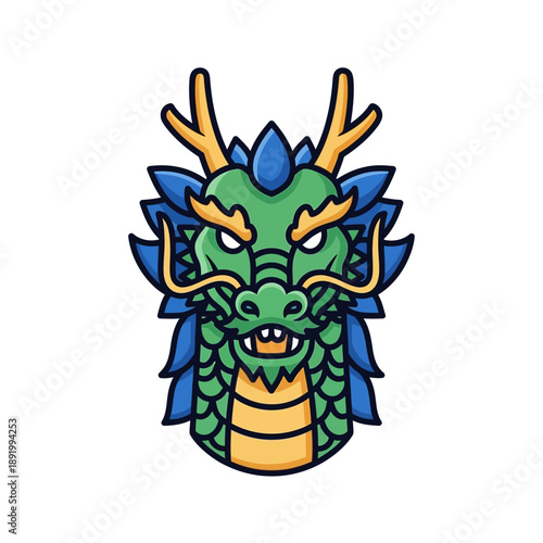 Green and Blue Dragon Head Mascot for Chinese New Year Celebrations
