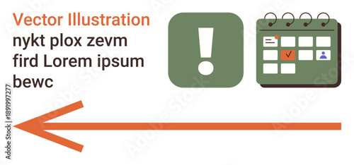 Organization, reminders, alerts, scheduling, task planning, direction. Green exclamation mark, calendar with events orange arrow pointing left. Organization and reminders in focus