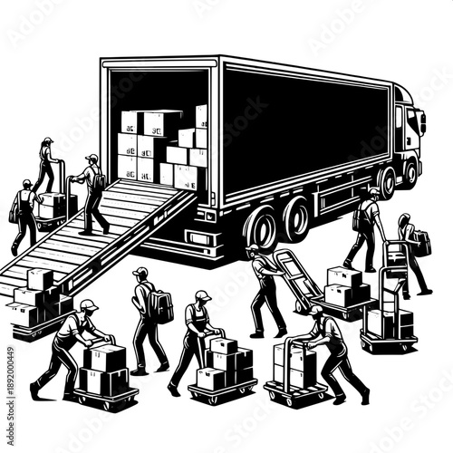 Truck Loading Ramp Workers