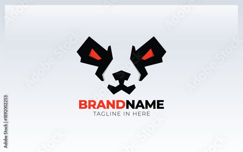 Panda head mascot logo with red eye in simple and modern shape